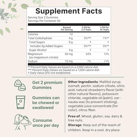 Kids Magnesium Gummies for Age 2+, 120 Count | Sugar Free Strawberry Flavor | Calm Magnesium Citrate Gummies for Sleep, Relaxation, Muscle, Bones, & M