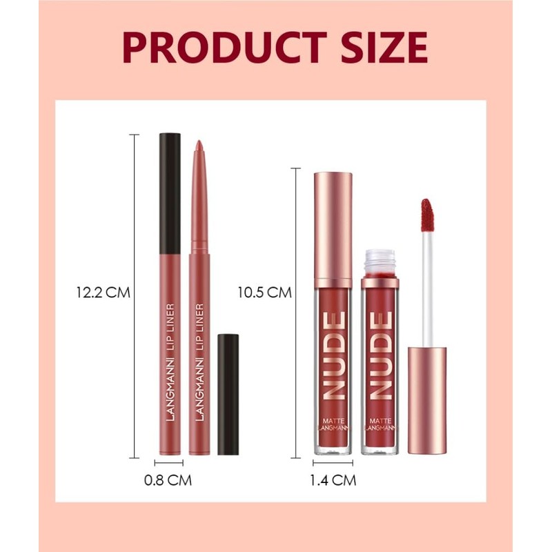 LANGMANNI 6 Matte Lipstick with 6 Lipliners Durable Makeup Set,Long-Lasting