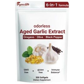 Pyrrolift Aged Garlic Extract - 1530mg with Vitamin D, Zinc, Oregano & Olive Leaf | Odorless Garlic Supplements, Heart & Immune Support Herbal Formula Antioxidant Supplement, 300 Softgels