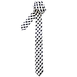 Premium Classic Check Woven Microfiber Skinny Tie - Black and White Check