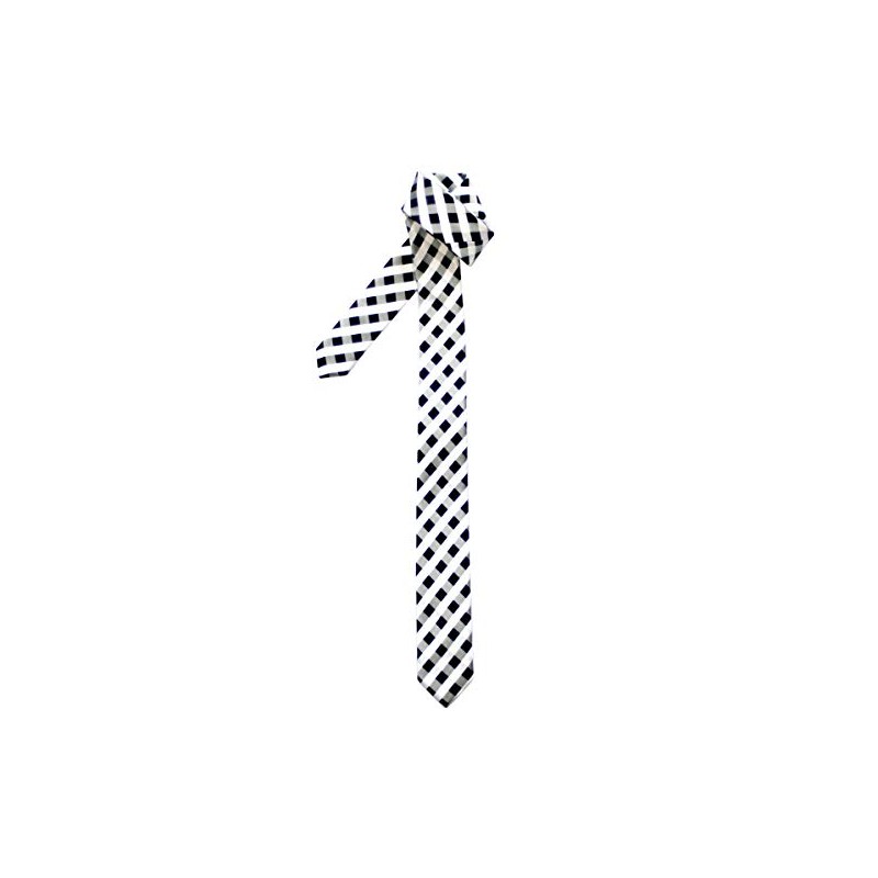 Premium Classic Check Woven Microfiber Skinny Tie - Black and