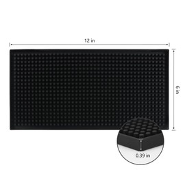 Xibany Bar Mat 6" x 12" PVC Small Black, Essentials Accesories for Coffee Home Cocktail Bartender Kitchen Countertop Cup Glasses, 1PCS