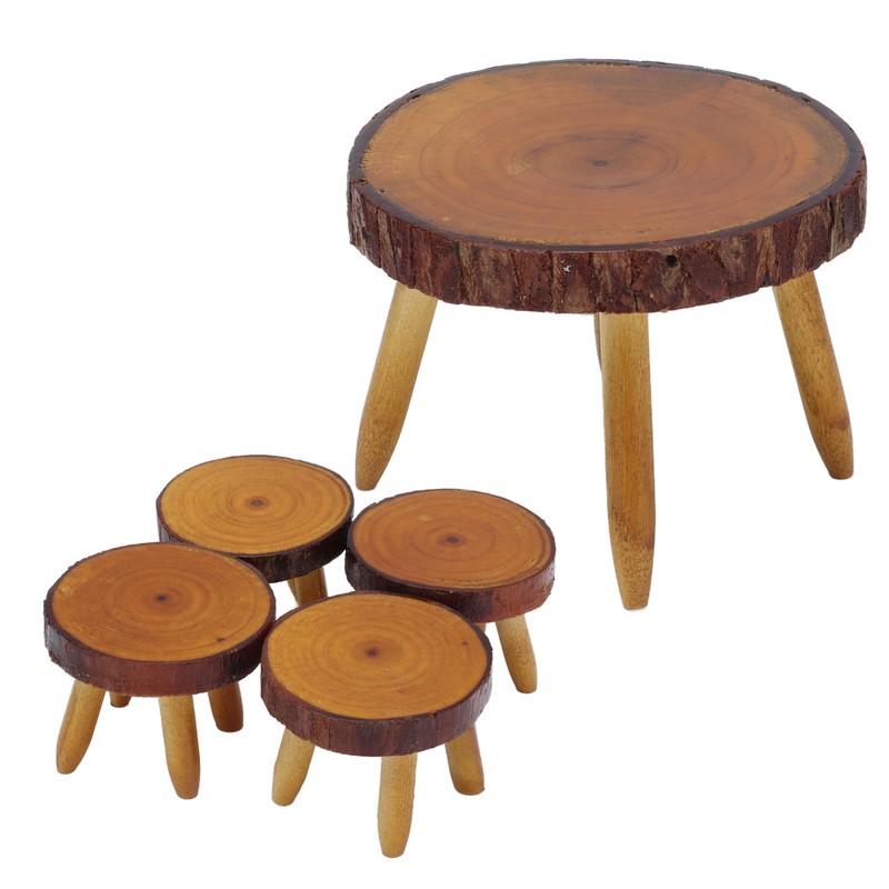 Dollhouse Wood Round Dining Table Chair Mini Miniature Dollhouse Furniture