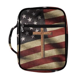 Suobstales Cross American Flag Print Bible Cover Bible Case for Women Men Lightweight Carrying Book Cover Church Bag Bible Protective Bag with Handle and Zippered Pocket