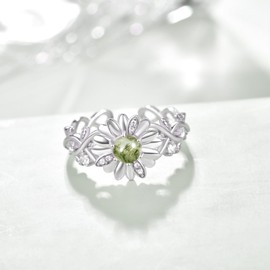 TANGPOET Daisy Ring 925 Sterling Silver Moss Agate Thumb Ring Engagement Ring Jewellery Gifts for Women Ladies Her
