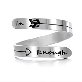 Vrycot Im Enough Themb Ring Adjustable Stainless Steel Silver Inspirational Opening Cute Stacking Hiphop Band…