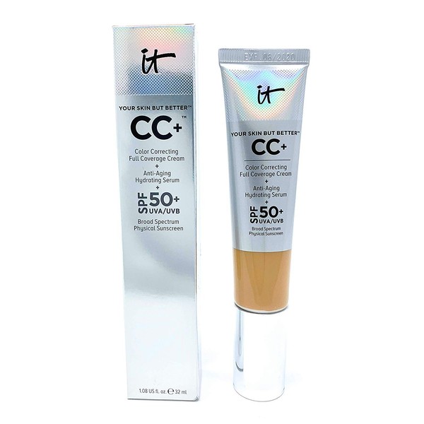 IT Cosmetics Your Skin But Better CC+ Cream, Neutral Tan (N) - Color Correcting Cream, Full-Coverage Foundation, Anti-Aging Serum & SPF 50+ Sunscreen - Natural Finish - 1.08 fl oz