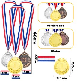 Xlong Pack of 12 Metal Medals, Sports Medals, Medals Competition, Winner Medals, Medals Set Children's Metal, Gold Medals, Silver Medals, Bronze Medals, Sports Medals Children