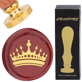 CRASPIRE Crown Wax Seal Stamp 25mm Removable Brass Head Retro Vintage Sealing Wax Stamp with Wooden Handle for Wedding Party Christmas Envelopes Invitations Gift Wrap Decoration