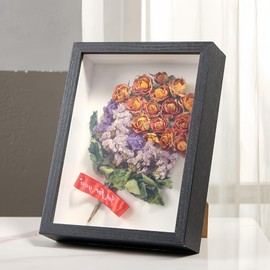 WUMEIJIAJU 8"x12" Wooden Shadow Box Deep Frame, Dried Flower Photo Frame Memory Box 3D Display Case for Dried Flowers, Photos, Memorabilia, Medals, Artworks and DIY Gifts (Black, A4)