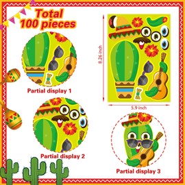 24 Sheets Make Your Own Mexican Carnival Stickers, Mexican Food Sticker, Cinco De Mayo Sticker, Avocado Cactus Guitar Stickers, Carnival Themed Party Supplies
