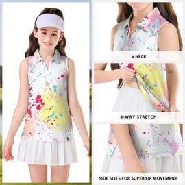 Girls Golf Apparel Moisture Wicking Sleeveless Tennis Polo Top Girls Polo Shirts 8-10 Years