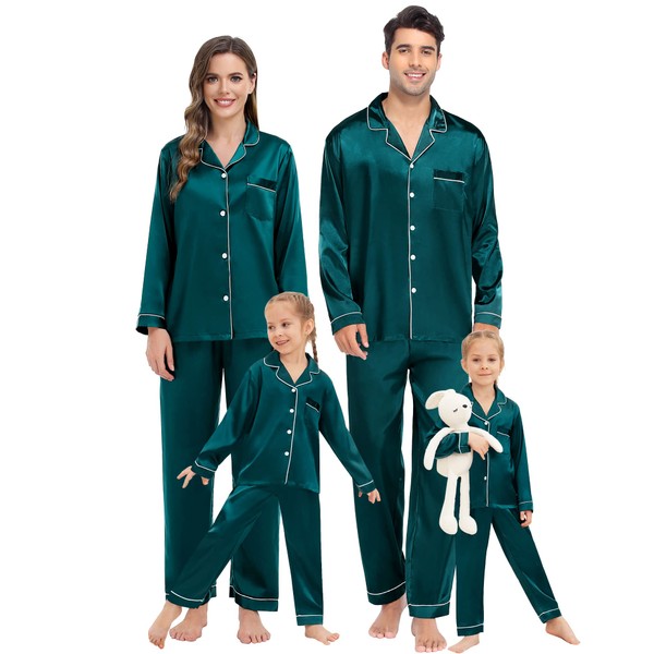 SWOMOG Matching Family Pajamas Set Long Sleeve Sleepwear Mens Button Down Nightwear Soft Pj Lounge A- Green