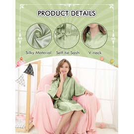 EPLAZA Kids Girls Satin Robe with Hair Band Eye Mask for Birthday Spa Bridal Party Flower Girls Wedding Robes Kimono (Sage green, 8)
