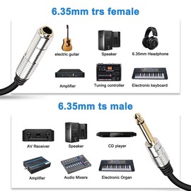 XMSJSIY 6.35mm 1/4 TRS Stereo Female to Dual 6.35mm 1/4 TS Mono Male Y Splitter Cable -50CM