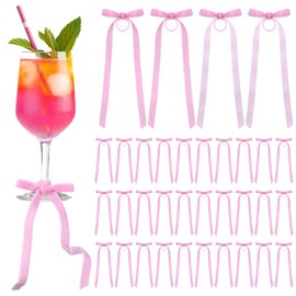 CroBlissful 30 Pcs Pink Bow Wine Glasses Charms Coquette Bow Velvet Drink Markers with Hook and Loop Pink Drink Tags Bachelorette Party Decor Coquette Birthday Decoration for Stem Tasting Party