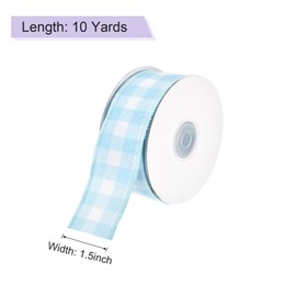 MECCANIXITY Light Blue Checkered Ribbon,1.5 Inch x 10 Yards Wired Edge Gingham Ribbon Farmhouse Plaid Ribbon for Gift Wrapping, DIY, Christmas Decoration and Bows Craft