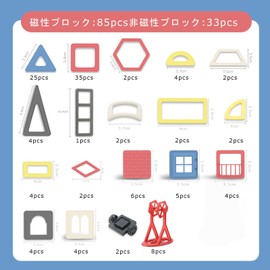 AOMIKS Magnetic Blocks, Magnetic Blocks, 3D Building Blocks, Educational Toys, Elementary School Students, Boys, Girls, Children, Kindergarten, Present, Birthday, Christmas Present (118 PCS)