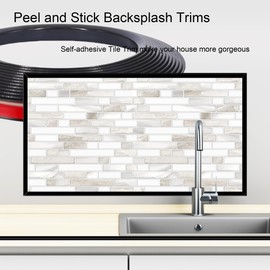 KTINITK 20ft Outside Vinyl Corner Trim Peel and Stick for Tile and Wall Edges, Decorative Kitchen Backsplash Trim Edge, Tile Edge trim, corner trim (Black)