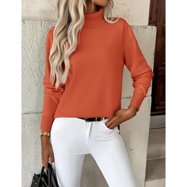 Zeagoo Women's Turtleneck Sweater Long Sleeve Spilt Hem Casual Knit Pullover Chunky Fall Winter Jumper Top 2025 Orange