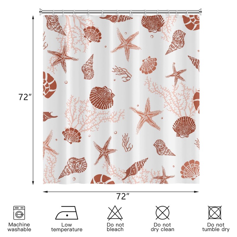 CRTPOD Nautical Coastal Shower Curtain, Ocean Beach Themed Starfish Seashell