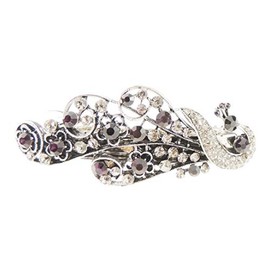 Womens Girls Crystal Rhinestone Diamante Wedding Birthday Party Evening Ponytail Hair Accessories Occasion Barrette Hairpin Vintage Look Dark Silver Tone Metal French Spring Clip Peacock (Dark Pink)