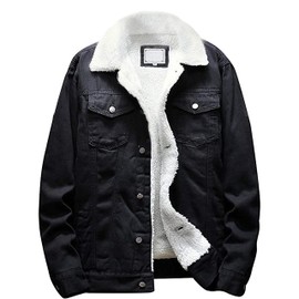 Omoone Men's Lapel Sherpa Fleece Lined Thicken Denim Jean Trucker Jacket Coats (0176-Classic Black-XXL)