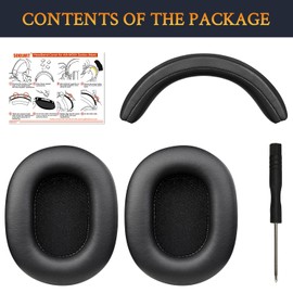 SOULWIT Ear Pads Cushions + Headband + Silicone Earpads Cover Protector, Replacement Kit for ATH M50, M50X, M50XWH, M50XBT, M50XBT2, M50S/LE Headphones, Replacement Repair Part (Black)