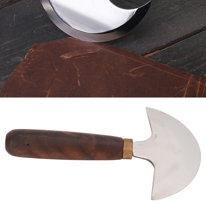 Leather Round Head Knife Walnut Wooden Handle Large Double Sided