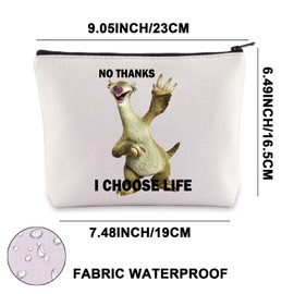 The Sloth Make Up Bag Sloth Lover Gift Zippered No Thanks I Choose Life, Thank you for the UK