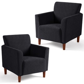 KinCam 2 Pieces Accent Armchair Covers, Stretch Banquet Chair Covers, Arm Chair Slipcovers for living Room Stripe Jacquard Chair Covers Furniture Protector Covers for Kids, Pets (Black)