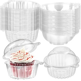 50 Vasos con Domo Individual Cajas Para Cupcakes Postres con Tapa Contenedores para Llevar con Bisagras de Plástico Transparente para Flan Reposteria Pasteles Galletas Muffins (50)