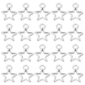 PATIKIL 100Pcs Star Charm, Star Pendants Bulk Mini Bezels Charm Pendants Alloy Pentagram for Jewelry Making Bracelets Earrings DIY Crafts, Silver Tone