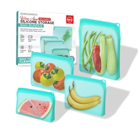 Kelina 4-Packs Reusable Silicone Storage Bag,Food Storage Container Set,Microwave and Dishwasher Safe,Leak-free,Aqua