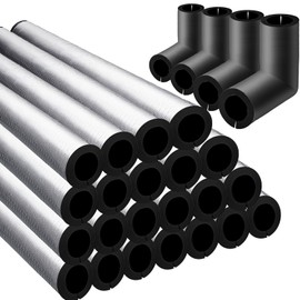 Frienda 16 Pack Pipe Insulation Foam Tube Kit, Include 12 Soft Pipe Cover Self Adhesive Foam Pipe Insulation with 4 Elbow Foam Tubing and 24 Cable Tie for Outdoor Indoor Pipe Wrap (Fits 1 Inch Pipe)