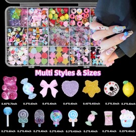 3D Candy Acrylic Nail Charms, Multi Color Cartoon Cute Gummy Bear Fruit Lollipop Candy Donut Pastry Ice Cream Heart Star Bows Nail Art Charms for Nail Art DIY Crafts Accessories