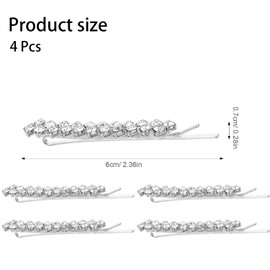 4 Pcs Clear Sparkle Crystal Hair Barrette Pins Beautiful Hair Jewelry Accessories for Women - Silver Bobby Pins with Decorative Rhinestones