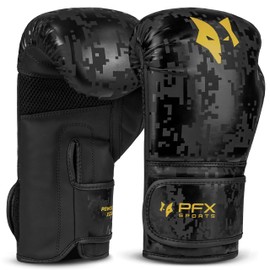 PFX Kids Boxing Gloves | 4oz,6oz Junior Sparring Gloves for Martials Arts Muay Thai Aged 6-11 Years | Lightweight Training Mitts for Kids | Durable Gear for Punching Bag Kickboxing (Black/Gold 4oz)