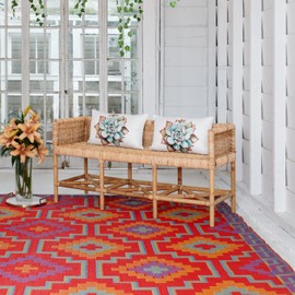 Fab Habitat Outdoor Rug - Waterproof, Fade Resistant, Crease-Free - Premium Recycled Plastic - Vintage Boho Kilim - Large Patio, Deck, Sunroom, Camping, RV - Lhasa - Orange & Violet - 6 x 9 ft