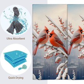 Turamurra Cardinal Hand Towels - 2 Pack, 14.5" X 28", Soft Microfiber Polyester Bath Towel Set with Winter Cardinal Bird, for Bathroom Kitchen Spa Hotel Decor Gifts for Women