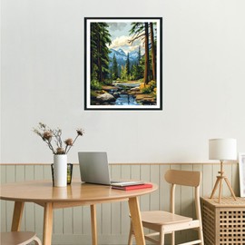 National Park Landscape Paint by Numbers, Olympic Forest Fir Scenery Paint by Number Kits for Adult, Mountains River Acrylic Painting on Canvas for Gift Home Wall Decor(16×20inches, No Frame)