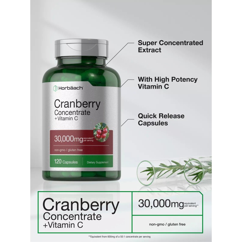 Horbäach Cranberry Pills | 120 Capsules | 30,000 mg +