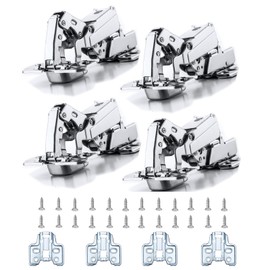 XIEHE Hardware 165 Degree Soft Close Inset Frameless Hinges 4 Pack, for Kitchen Cabinets Door Brushed Nickel Flush Mount Clip-on Hinge with Screws