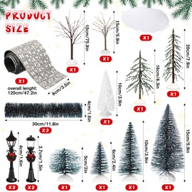 Hotop 18 Pcs Christmas Village Set Mini Snow Covered Christmas Trees Street Lights Christmas Village Accessories for Table Display Winter Decor Holiday Outdoor DIY Crafts(Rustic)