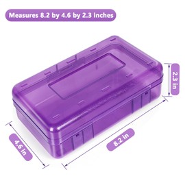 DANRONG Large Capacity Colored Pencil Case, Pencil Box, Plastic Pencil Boxes for Kids Adults Girls Boys, Hard Crayon Box Storage with Snap-tight Lid for School office Supplies (Clear Purple)