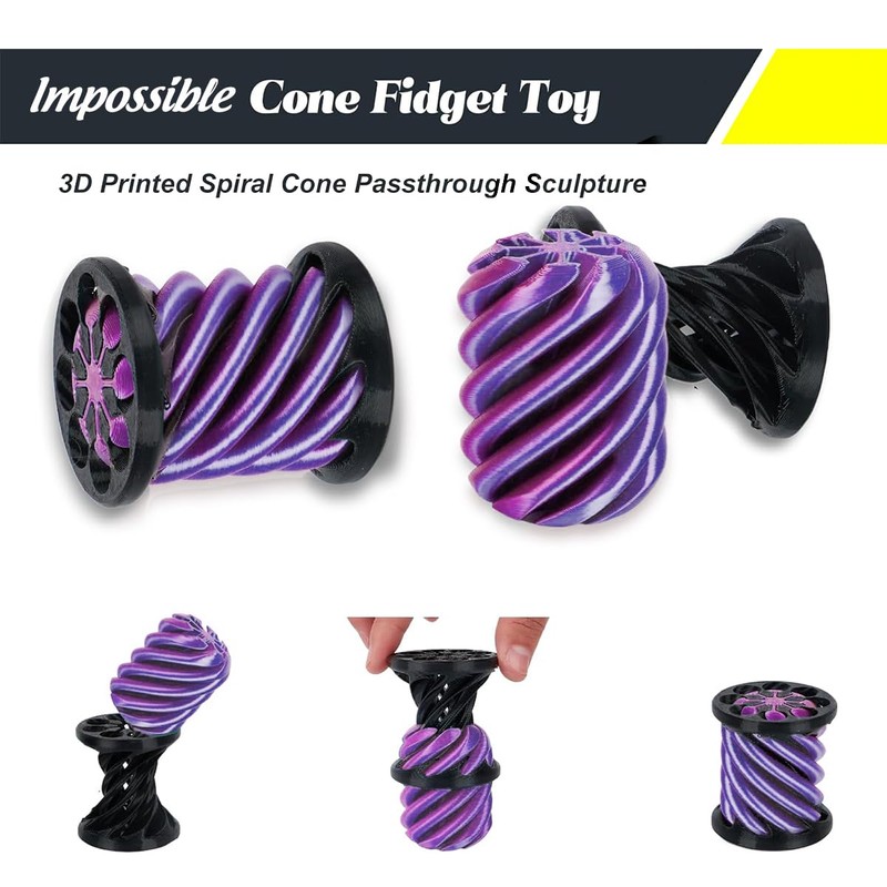Impossible Cone (3 Pieces), 3D Print Spiral Cone Fidget Toy,