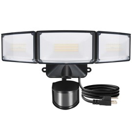 LUTEC 49W Motion Sensor Outdoor Lights, 5500 LM Plug in Flood Light Outdoor, Dusk to Dawn, IP65 Waterproof Security Lighting, 5000K Daylight, Adjustable Wall-Mounted for Garage, Yard, Porch (Black)