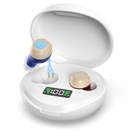 Hearing Aids for Seniors, Rechargeable Hearing Aids with Digital Display, Portable Hearing Aid with Noise Cancelling, Upgraded Mini Hearing Amplifier for Hearing Loss Personal (White)