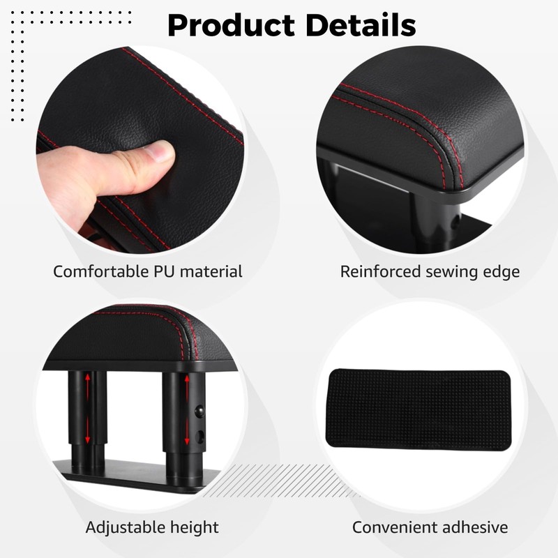 YHomU Car Armrest Pad, Adjustable Armrest Left Elbow Support, General