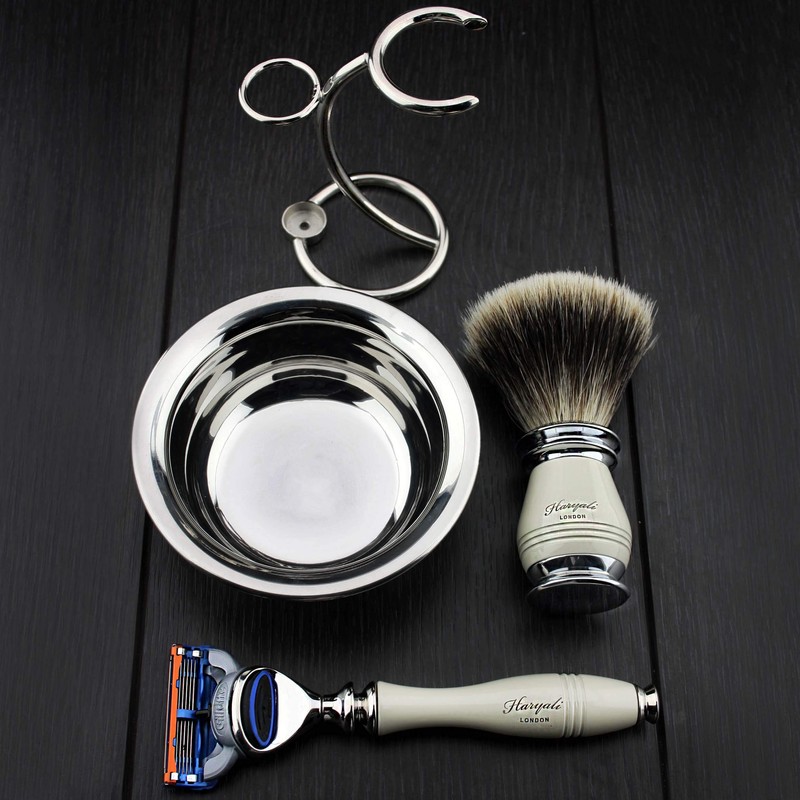 Haryali London Men's Shaving Set with 5 Sided Razor, Silver